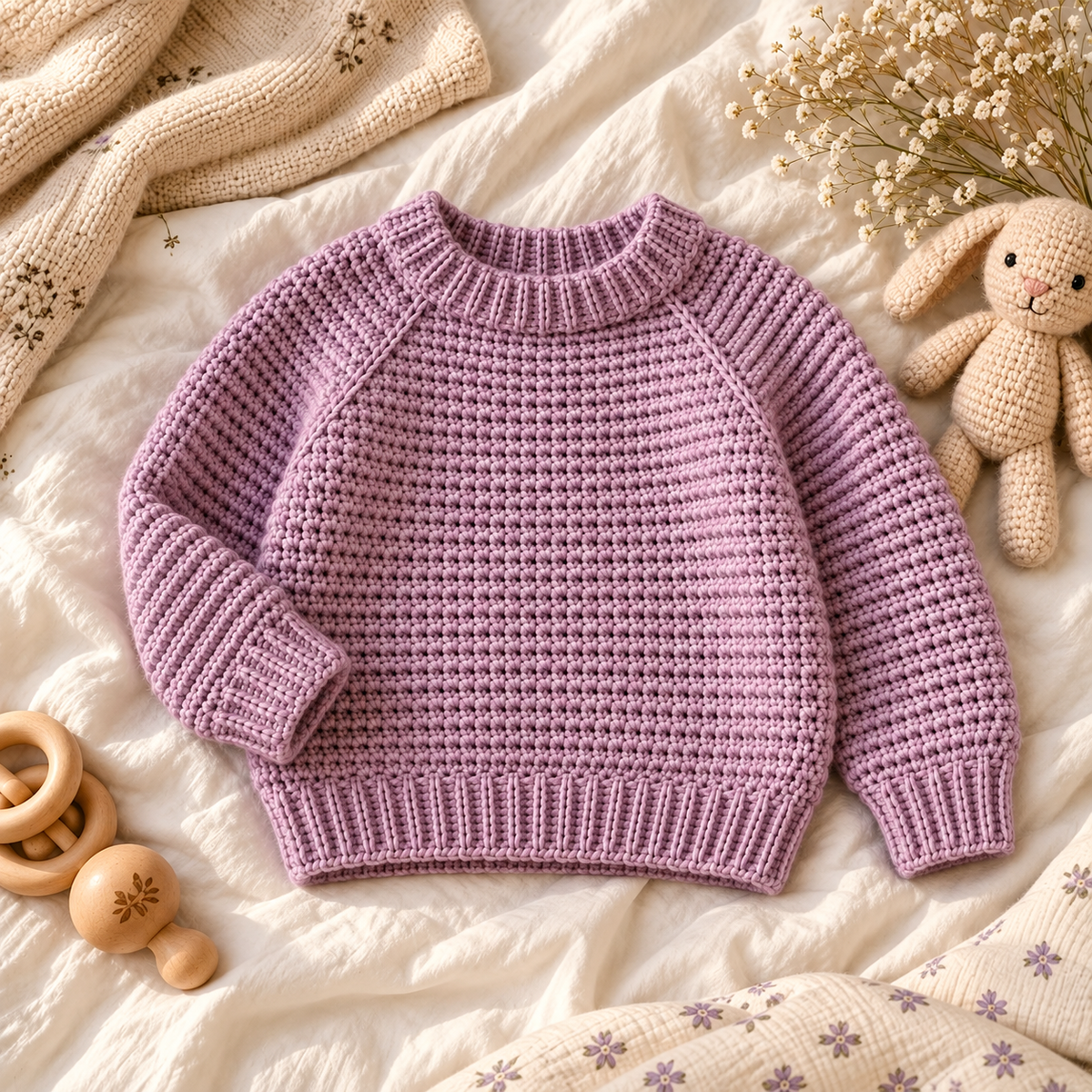 Kids Raglan Sweater Crochet Pattern PDF | Seamless Pullover Ages 1–10