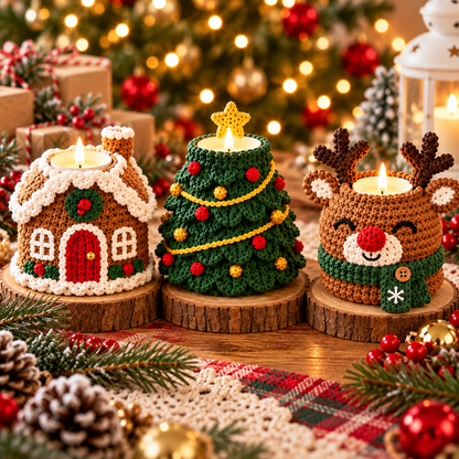 Christmas Tealight Holder Crochet Pattern PDF | 6 Festive Candle Cozy Designs