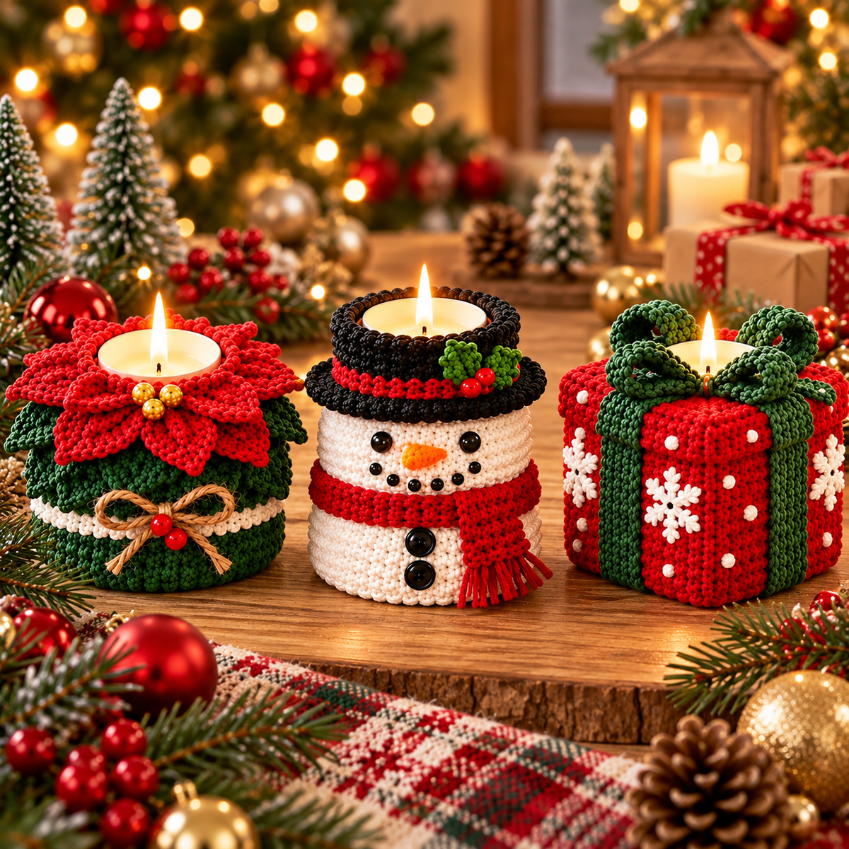 Christmas Tealight Holder Crochet Pattern PDF | 6 Festive Candle Cozy Designs