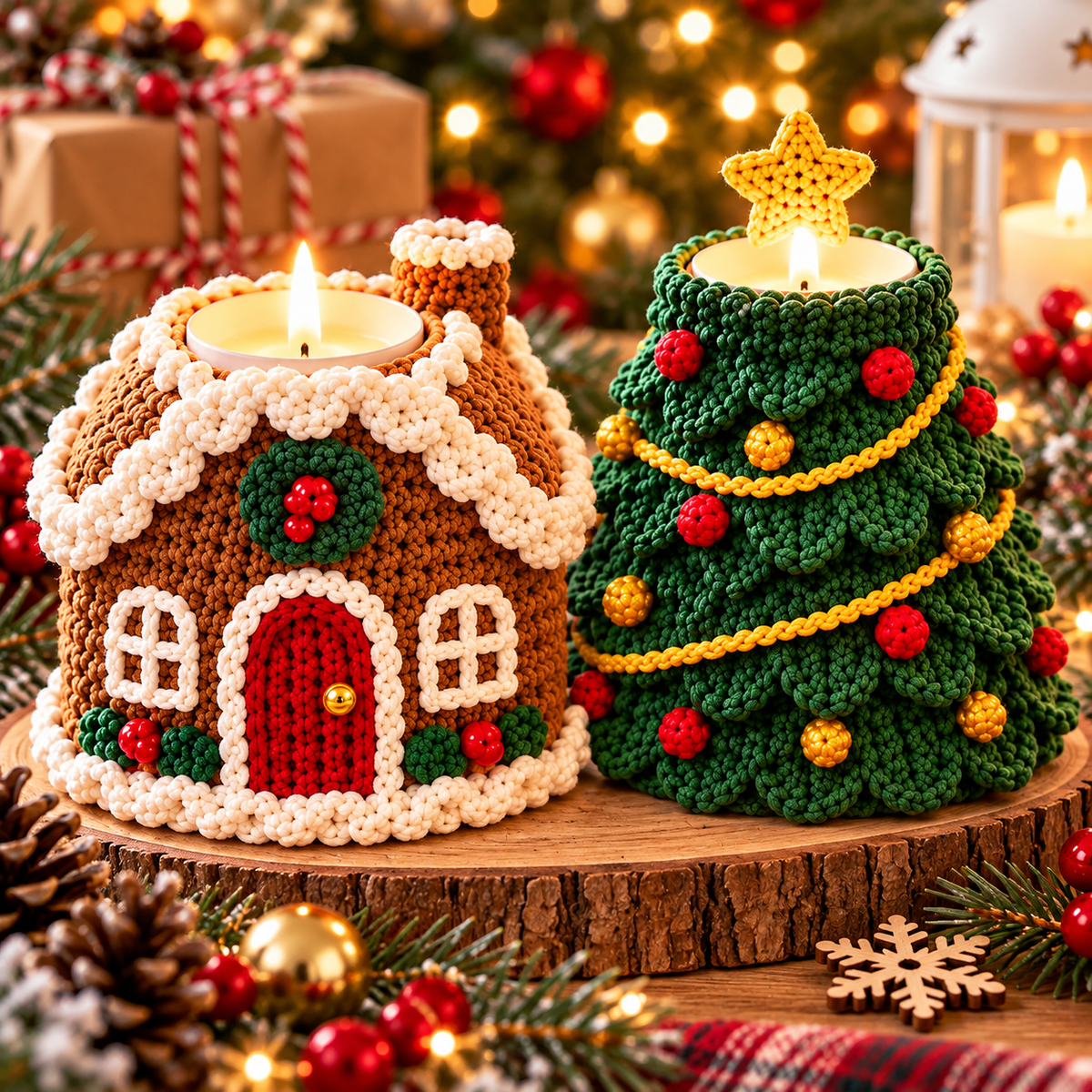 Christmas Tealight Holder Crochet Pattern PDF | 6 Festive Candle Cozy Designs