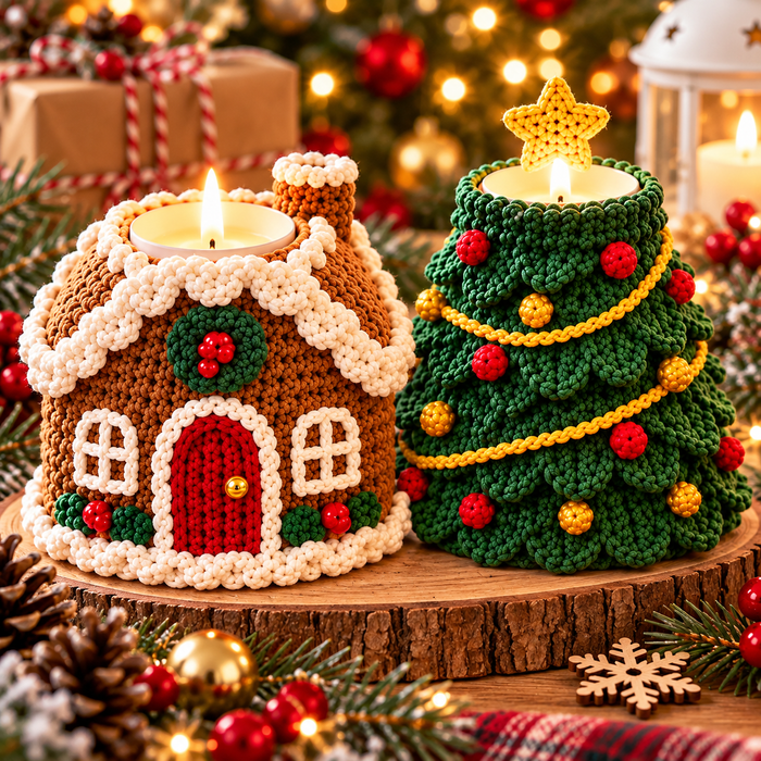 Christmas Tealight Holder Crochet Pattern PDF | 6 Festive Candle Cozy Designs