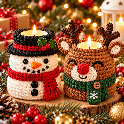 Christmas Tealight Holder Crochet Pattern PDF | 6 Festive Candle Cozy Designs