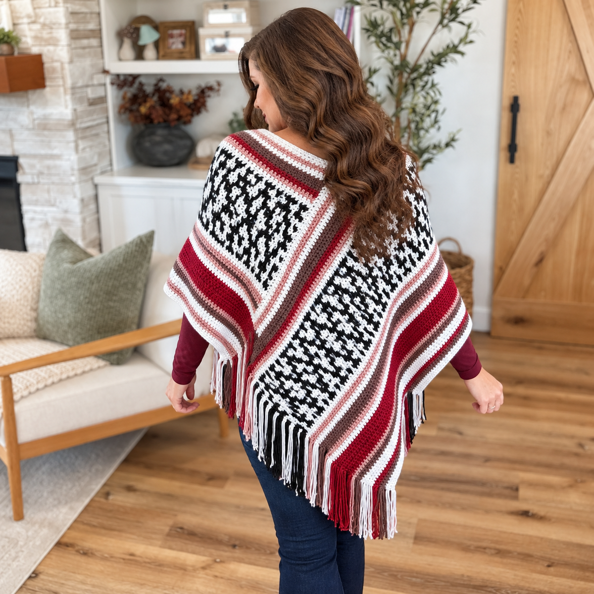 Painted Desert Mosaic Crochet Poncho Pattern PDF | Boho Fringe Wrap