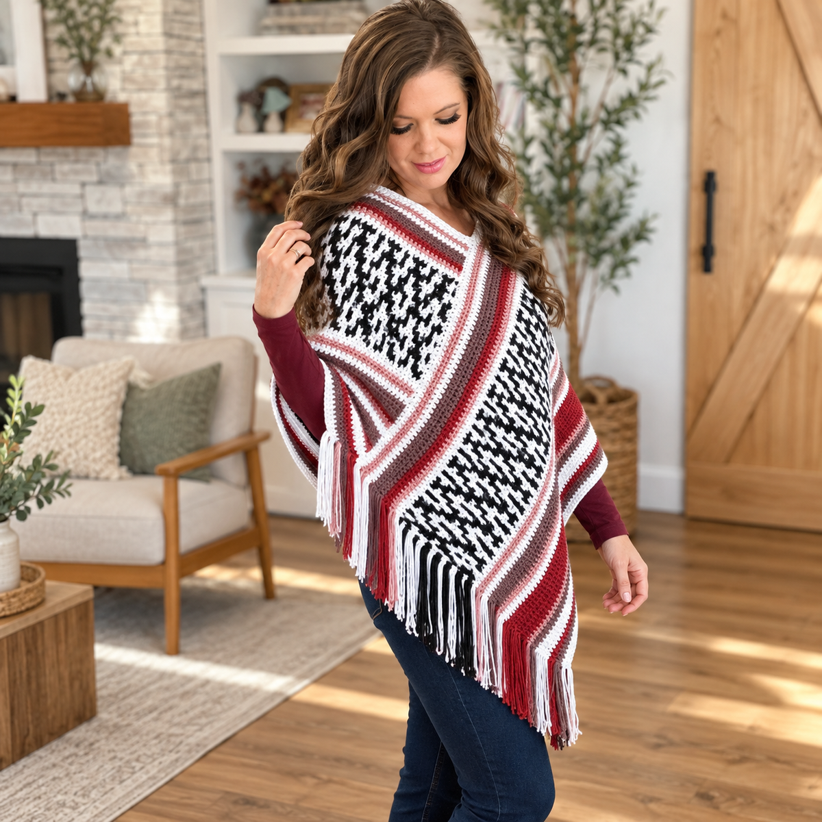 Painted Desert Mosaic Crochet Poncho Pattern PDF | Boho Fringe Wrap