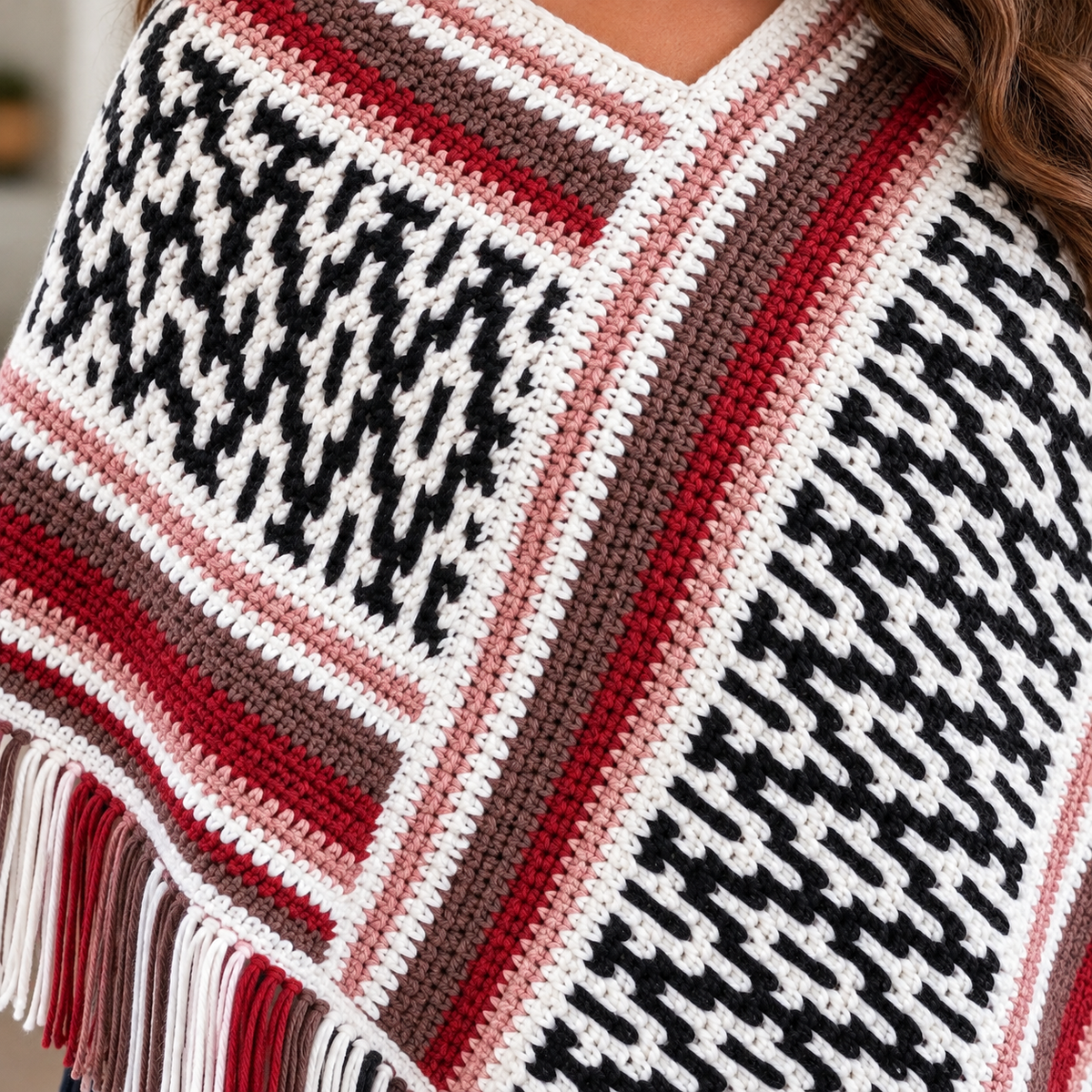 Painted Desert Mosaic Crochet Poncho Pattern PDF | Boho Fringe Wrap
