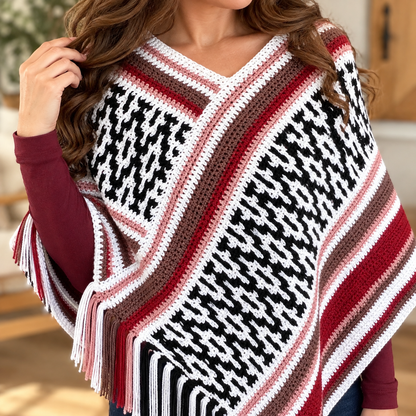Painted Desert Mosaic Crochet Poncho Pattern PDF | Boho Fringe Wrap