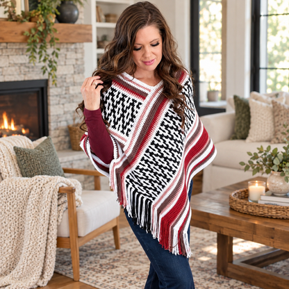 Painted Desert Mosaic Crochet Poncho Pattern PDF | Boho Fringe Wrap