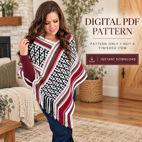 Painted Desert Mosaic Crochet Poncho Pattern PDF | Boho Fringe Wrap