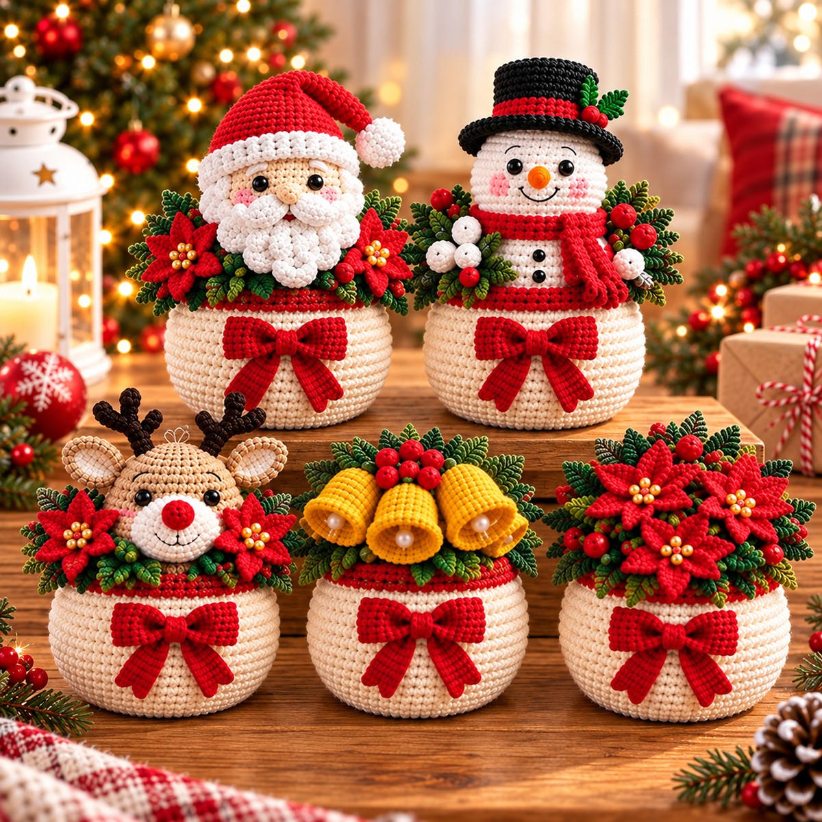 Christmas Crochet Planter Pattern Bundle PDF | 6 Amigurumi Holiday Pots