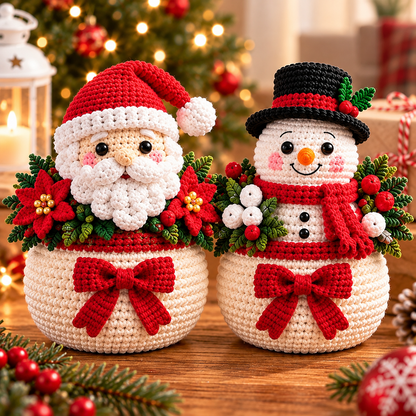 Christmas Crochet Planter Pattern Bundle PDF | 6 Amigurumi Holiday Pots