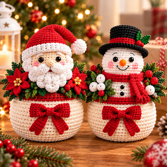 Christmas Crochet Planter Pattern Bundle PDF | 6 Amigurumi Holiday Pots