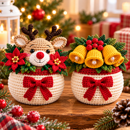Christmas Crochet Planter Pattern Bundle PDF | 6 Amigurumi Holiday Pots
