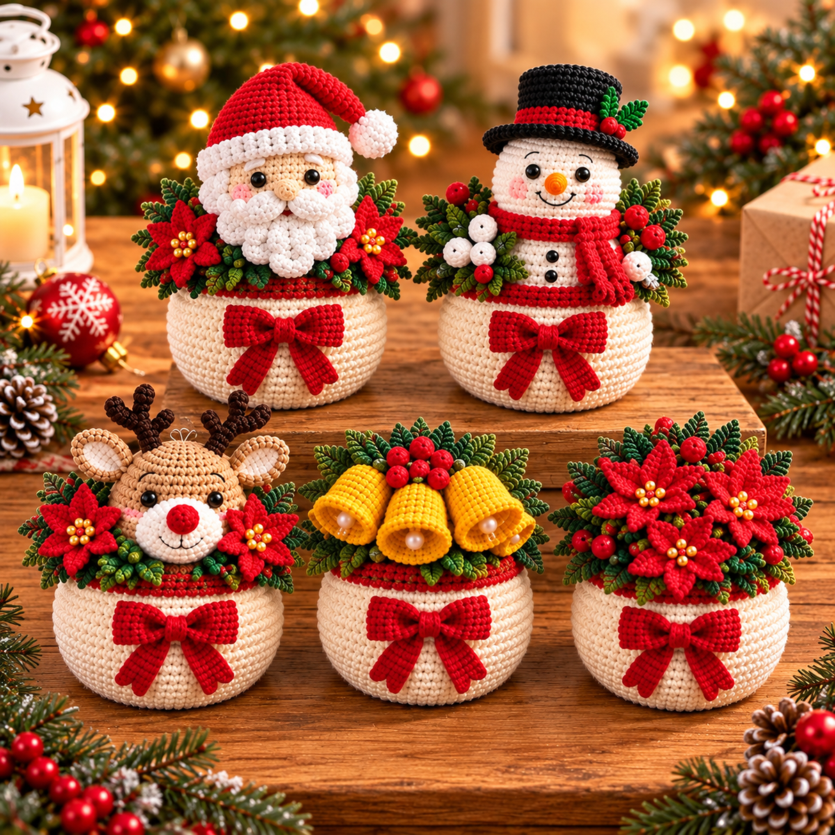 Christmas Crochet Planter Pattern Bundle PDF | 6 Amigurumi Holiday Pots