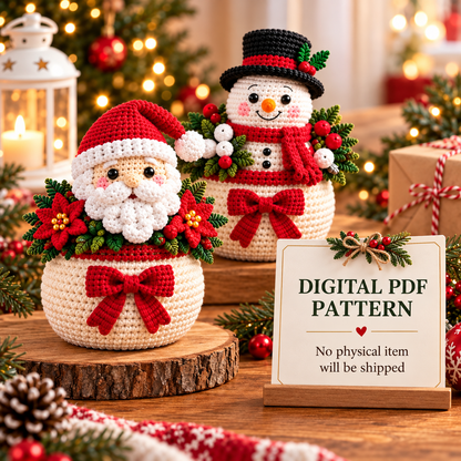 Christmas Crochet Planter Pattern Bundle PDF | 6 Amigurumi Holiday Pots