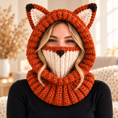 Fox Hooded Cowl Crochet Pattern PDF | Chunky Fox Balaclava for Adults