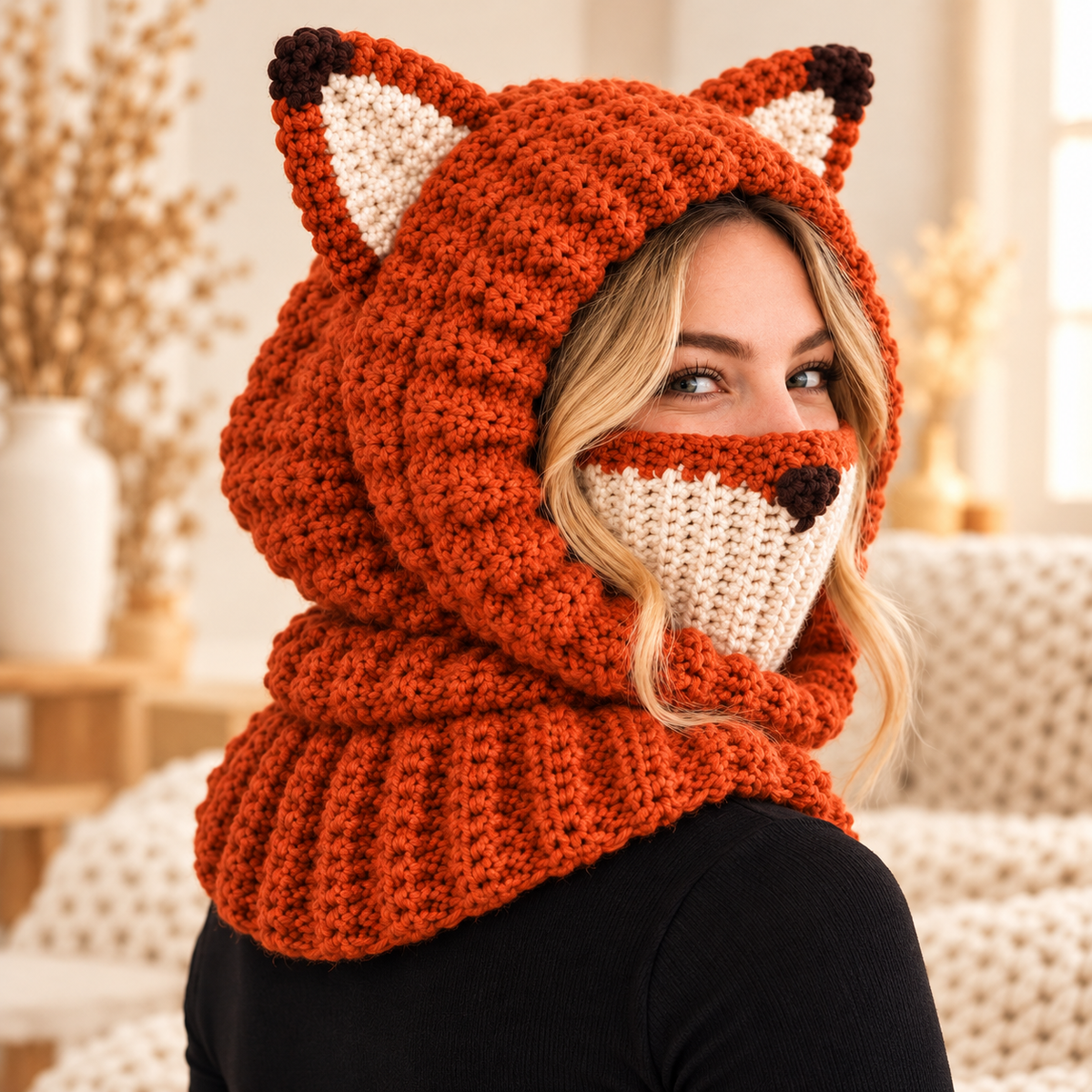 Fox Hooded Cowl Crochet Pattern PDF | Chunky Fox Balaclava for Adults