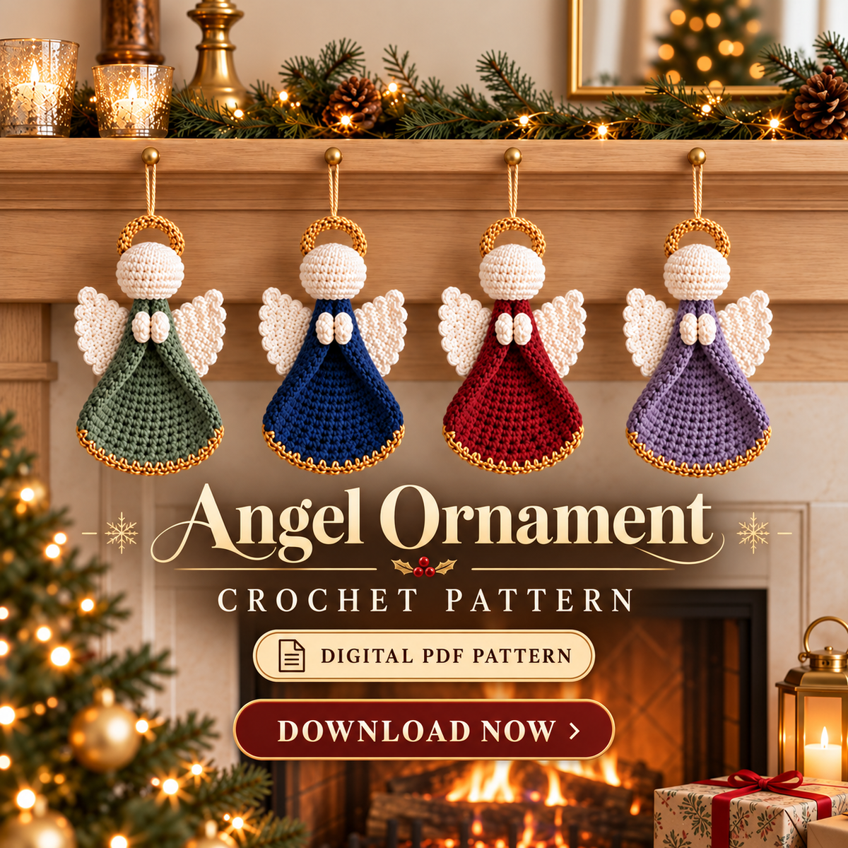 Golden Halo Crochet Angel Ornament Pattern PDF | Christmas Tree Decor