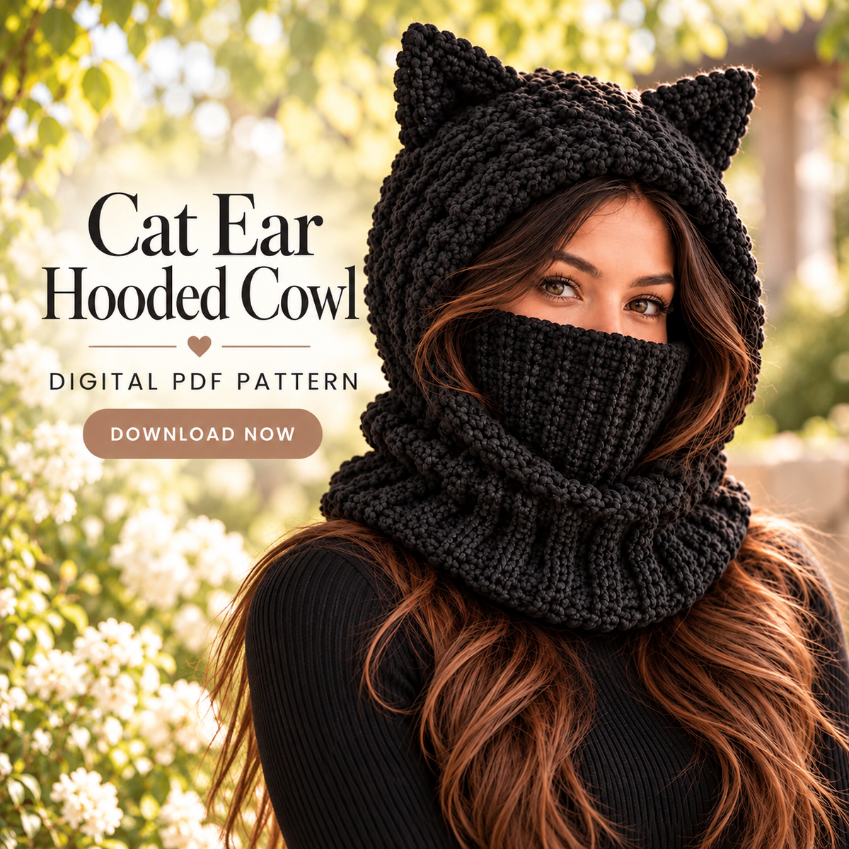 Black Cat Ear Balaclava Crochet Pattern PDF | Chunky Hooded Cowl