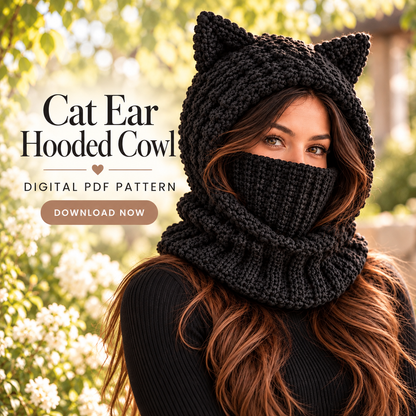 Black Cat Ear Balaclava Crochet Pattern PDF | Chunky Hooded Cowl