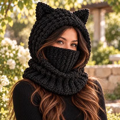 Black Cat Ear Balaclava Crochet Pattern PDF | Chunky Hooded Cowl