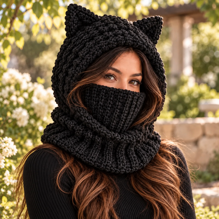Black Cat Ear Balaclava Crochet Pattern PDF | Chunky Hooded Cowl