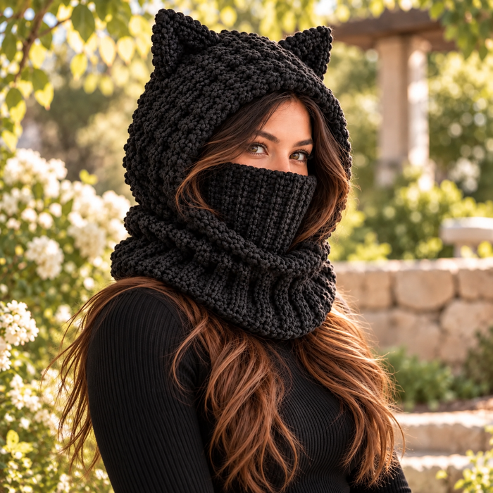 Black Cat Ear Balaclava Crochet Pattern PDF | Chunky Hooded Cowl