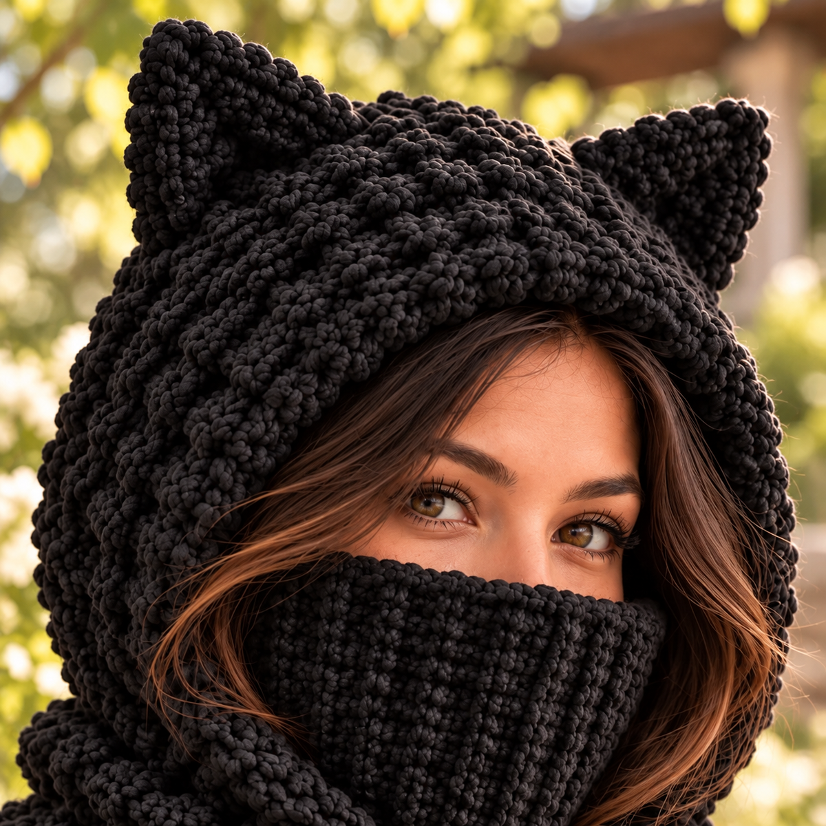 Black Cat Ear Balaclava Crochet Pattern PDF | Chunky Hooded Cowl