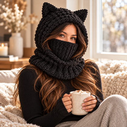 Black Cat Ear Balaclava Crochet Pattern PDF | Chunky Hooded Cowl