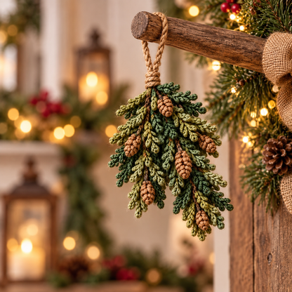 4-in-1 Rustic Christmas Ornament Crochet Pattern PDF | Pinecone, Spruce, Mistletoe & Holly