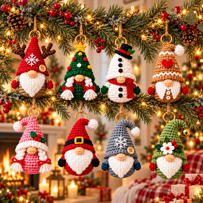 Christmas Gnome Keychain Crochet Pattern Bundle PDF | 8 Mini Ornaments