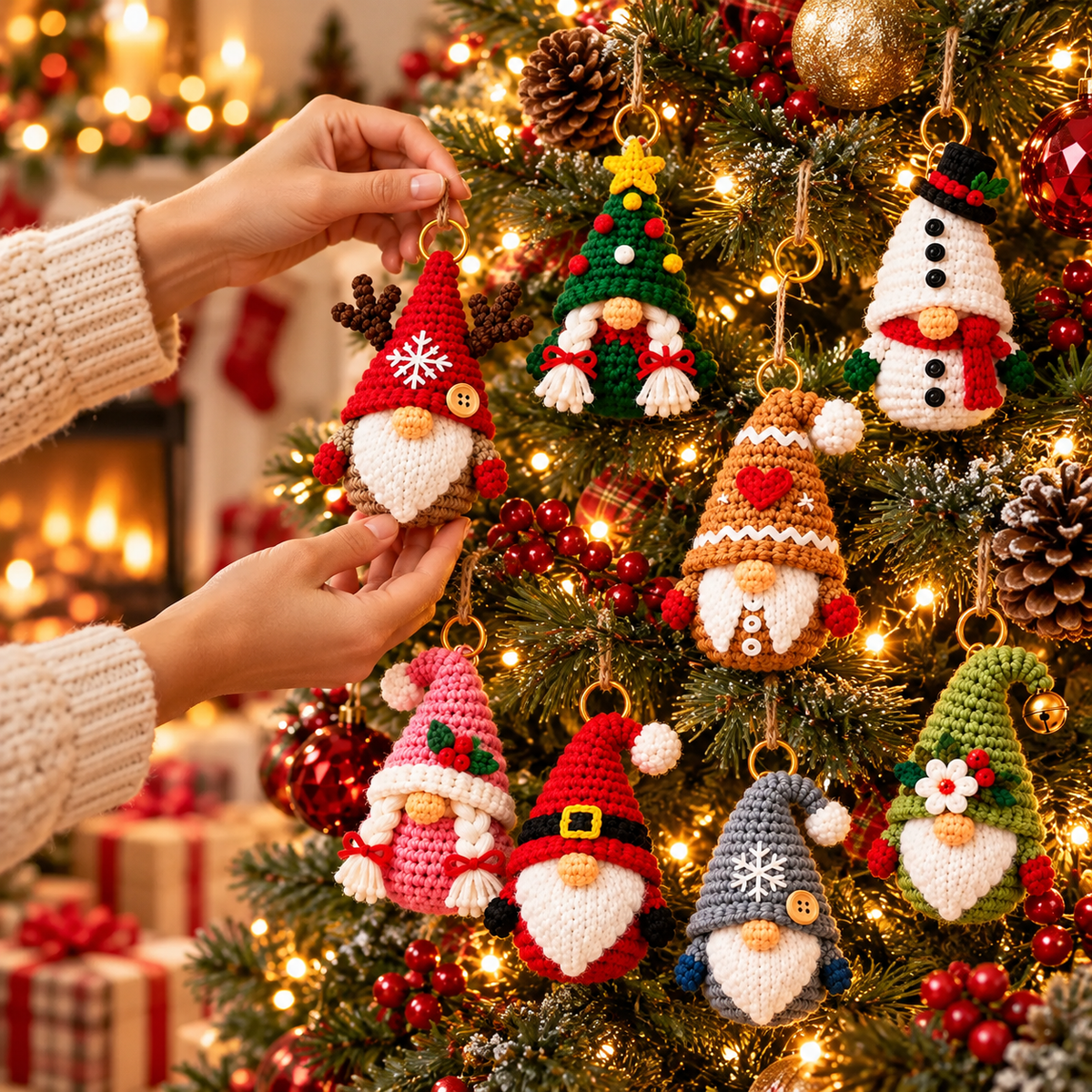 Christmas Gnome Keychain Crochet Pattern Bundle PDF | 8 Mini Ornaments
