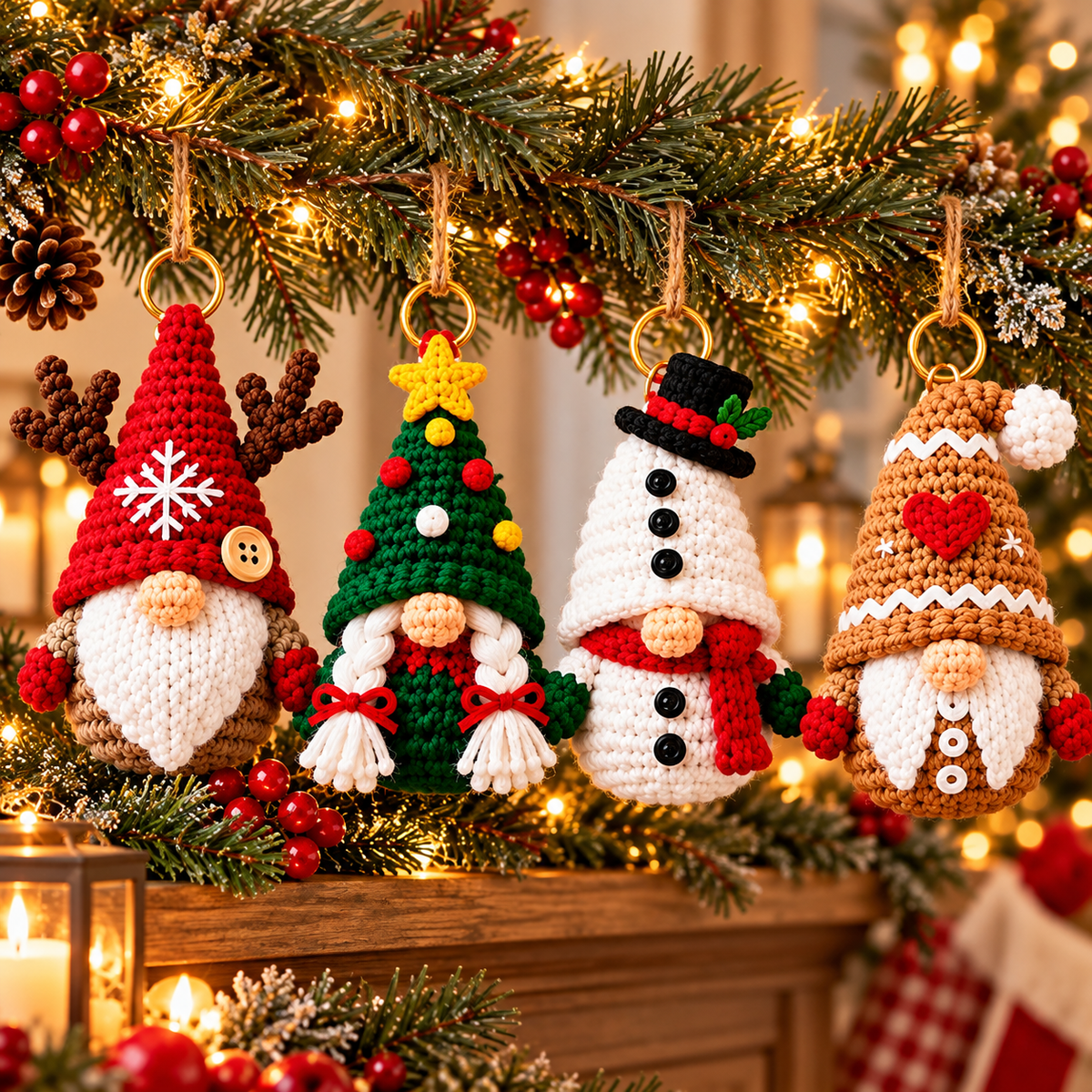 Christmas Gnome Keychain Crochet Pattern Bundle PDF | 8 Mini Ornaments