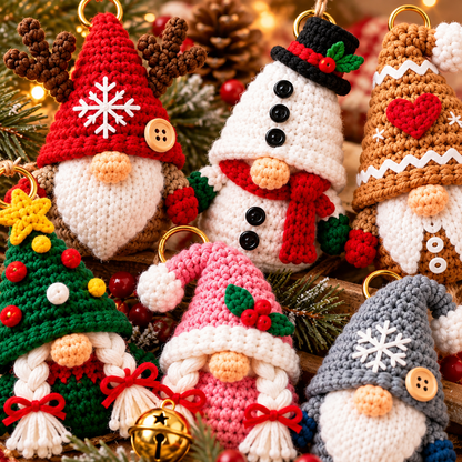 Christmas Gnome Keychain Crochet Pattern Bundle PDF | 8 Mini Ornaments