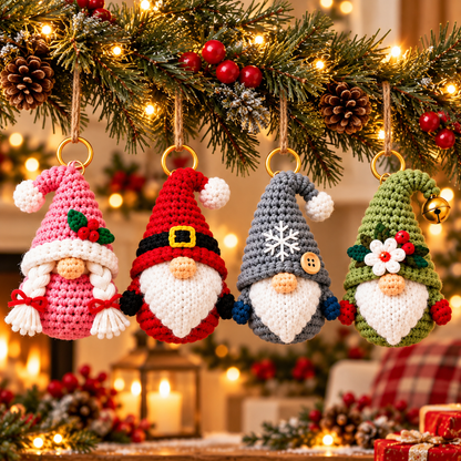 Christmas Gnome Keychain Crochet Pattern Bundle PDF | 8 Mini Ornaments