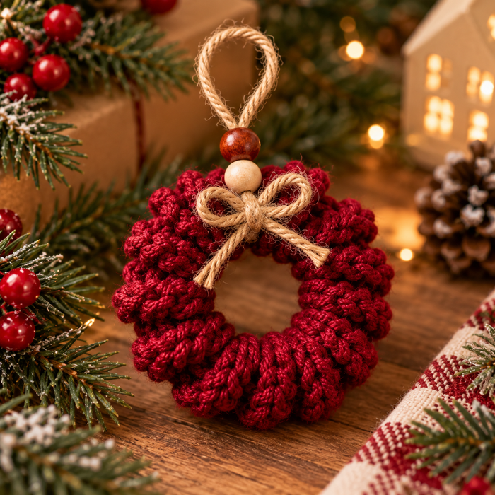Mini Curly Wreath Crochet Pattern PDF | Rustic Christmas Tree Ornament