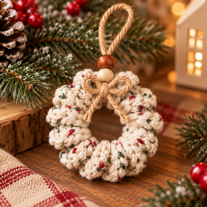 Mini Curly Wreath Crochet Pattern PDF | Rustic Christmas Tree Ornament