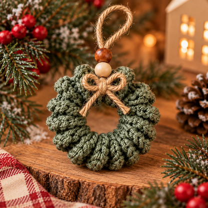 Mini Curly Wreath Crochet Pattern PDF | Rustic Christmas Tree Ornament