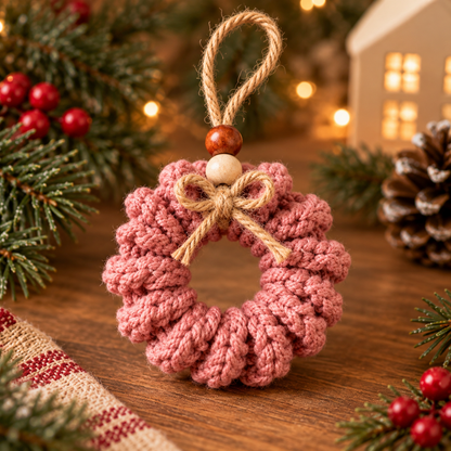 Mini Curly Wreath Crochet Pattern PDF | Rustic Christmas Tree Ornament