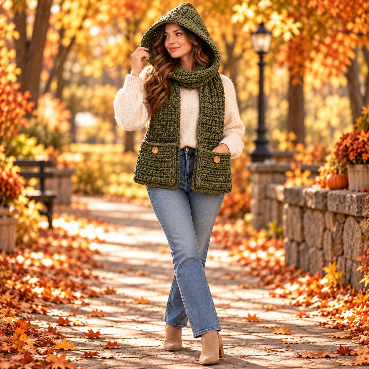 Crochet Hooded Scarf with Pockets Pattern PDF | Chunky Winter Hood