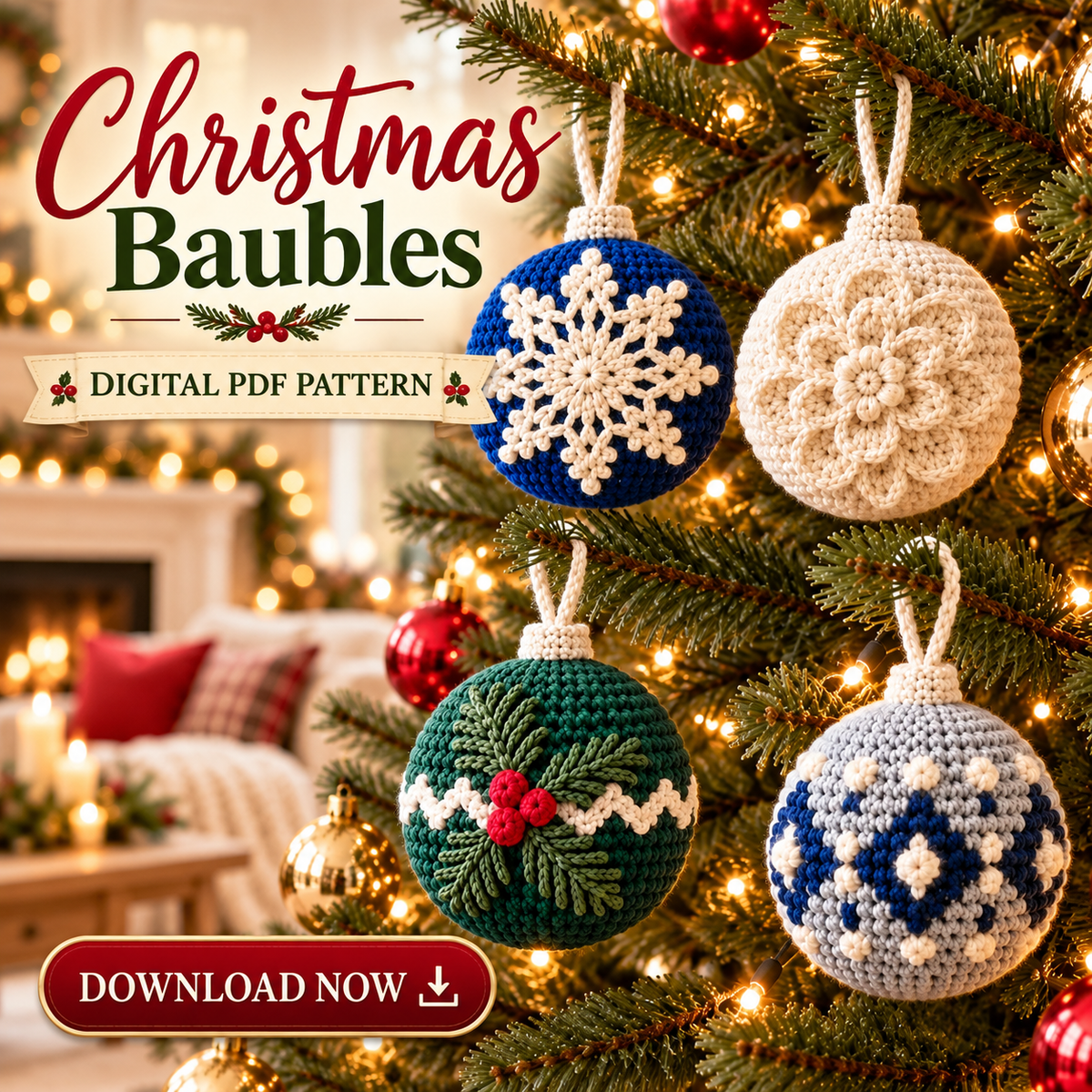 Crochet Christmas Bauble Pattern PDF | 4-in-1 Holiday Ornament Set
