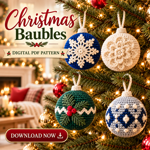 Crochet Christmas Bauble Pattern PDF | 4-in-1 Holiday Ornament Set