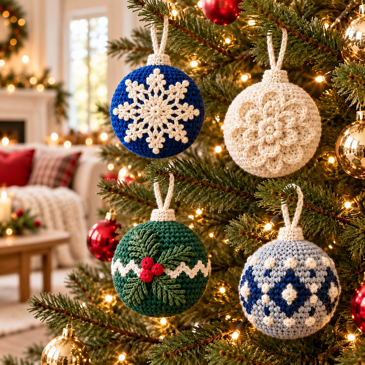 Crochet Christmas Bauble Pattern PDF | 4-in-1 Holiday Ornament Set