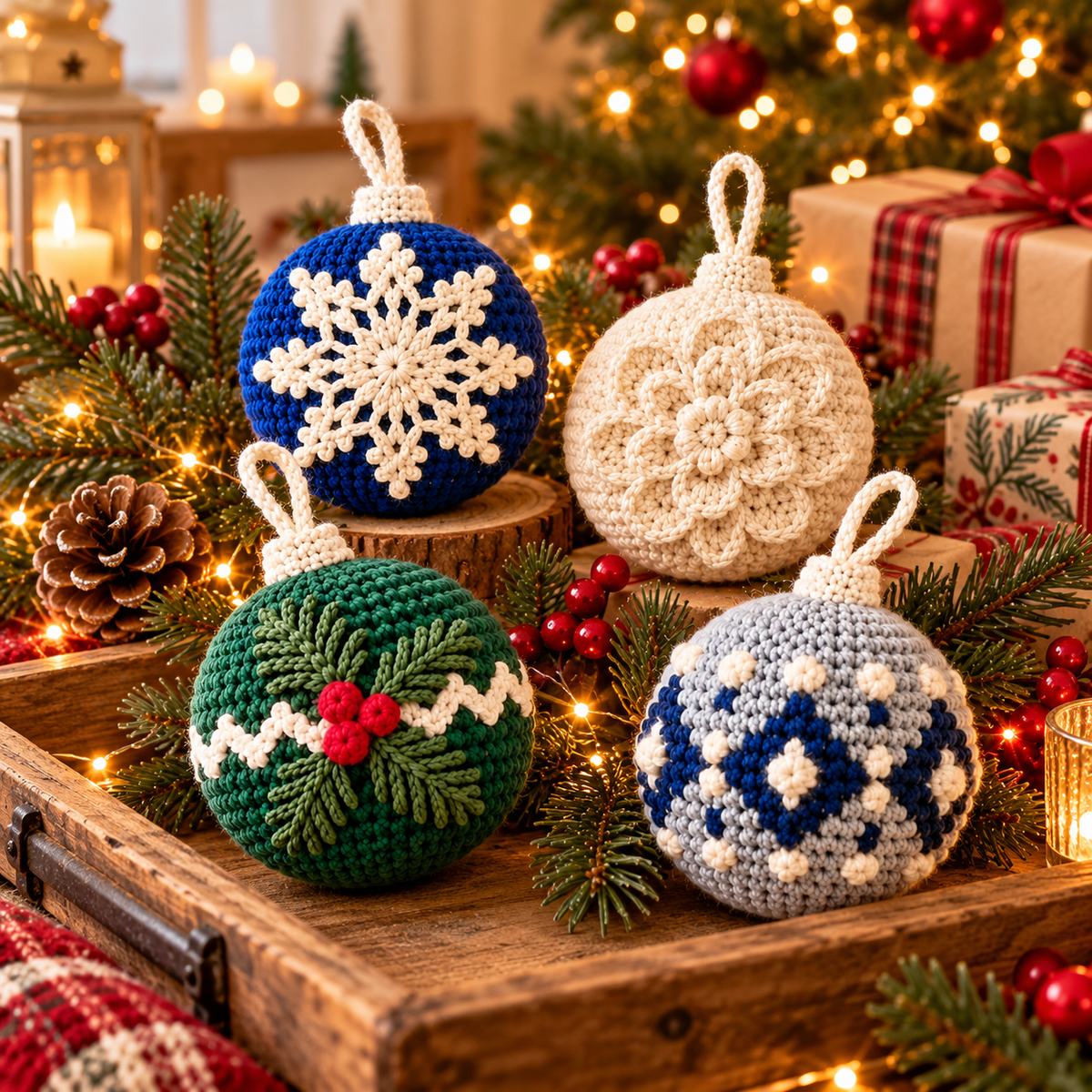 Crochet Christmas Bauble Pattern PDF | 4-in-1 Holiday Ornament Set
