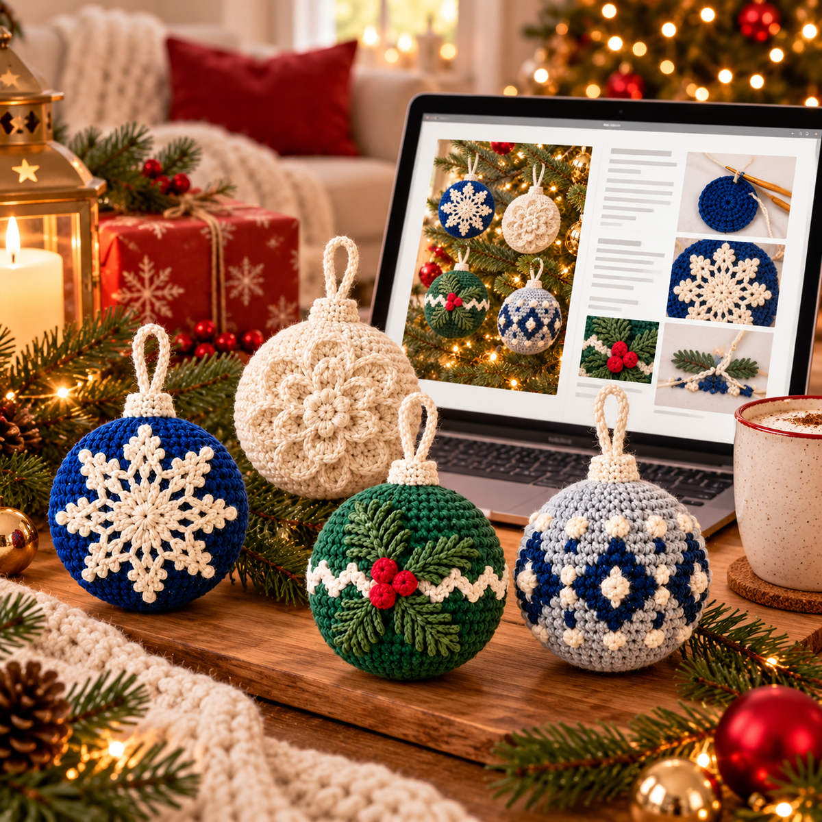 Crochet Christmas Bauble Pattern PDF | 4-in-1 Holiday Ornament Set