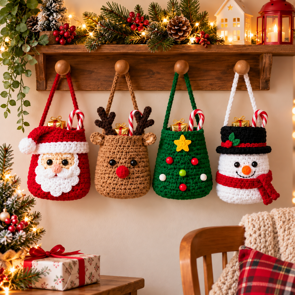 Christmas Treat Bag Crochet Pattern Bundle PDF | 4 Festive Gift Pouches