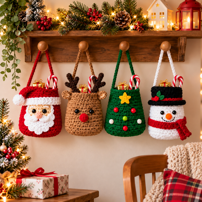 Christmas Treat Bag Crochet Pattern Bundle PDF | 4 Festive Gift Pouches