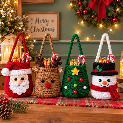 Christmas Treat Bag Crochet Pattern Bundle PDF | 4 Festive Gift Pouches