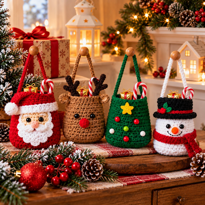 Christmas Treat Bag Crochet Pattern Bundle PDF | 4 Festive Gift Pouches