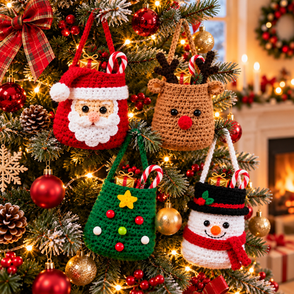 Christmas Treat Bag Crochet Pattern Bundle PDF | 4 Festive Gift Pouches