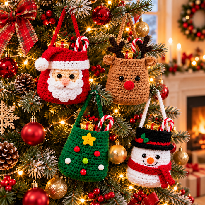 Christmas Treat Bag Crochet Pattern Bundle PDF | 4 Festive Gift Pouches